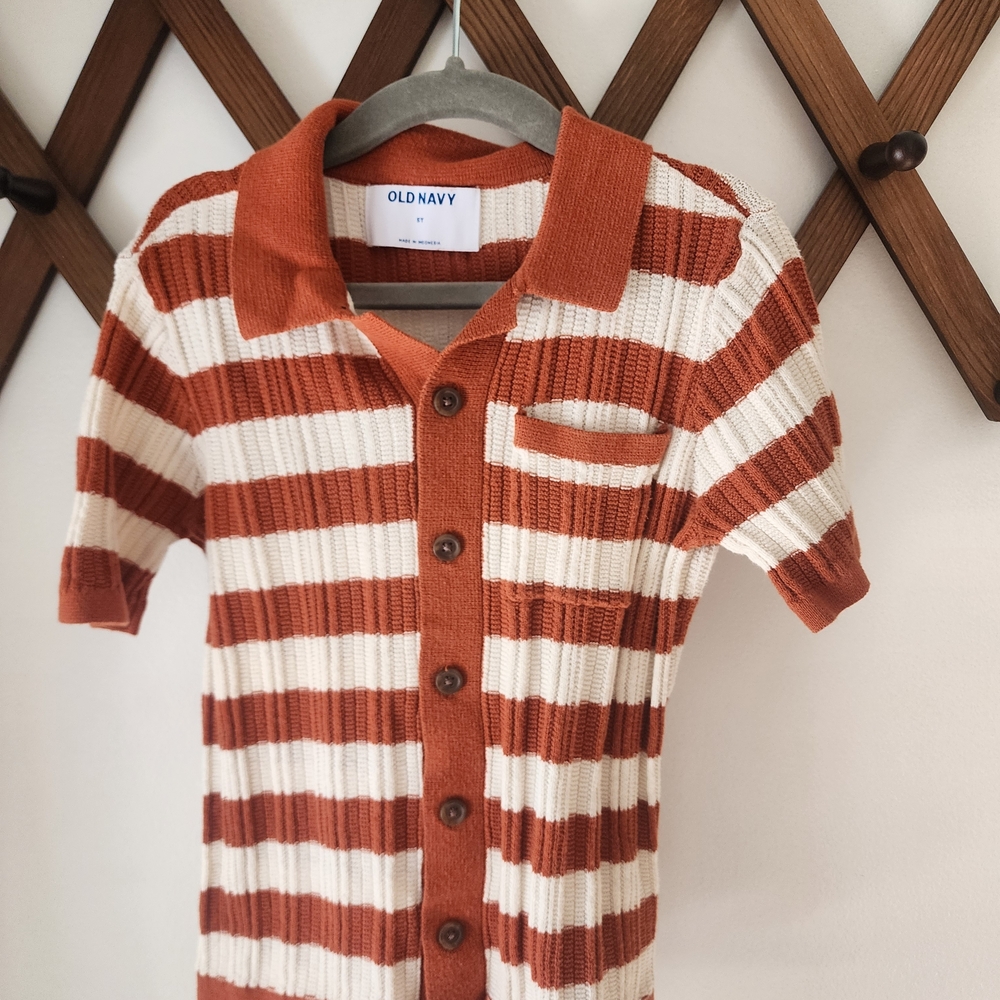 Old Navy Rust and White Striped Knit Shirt